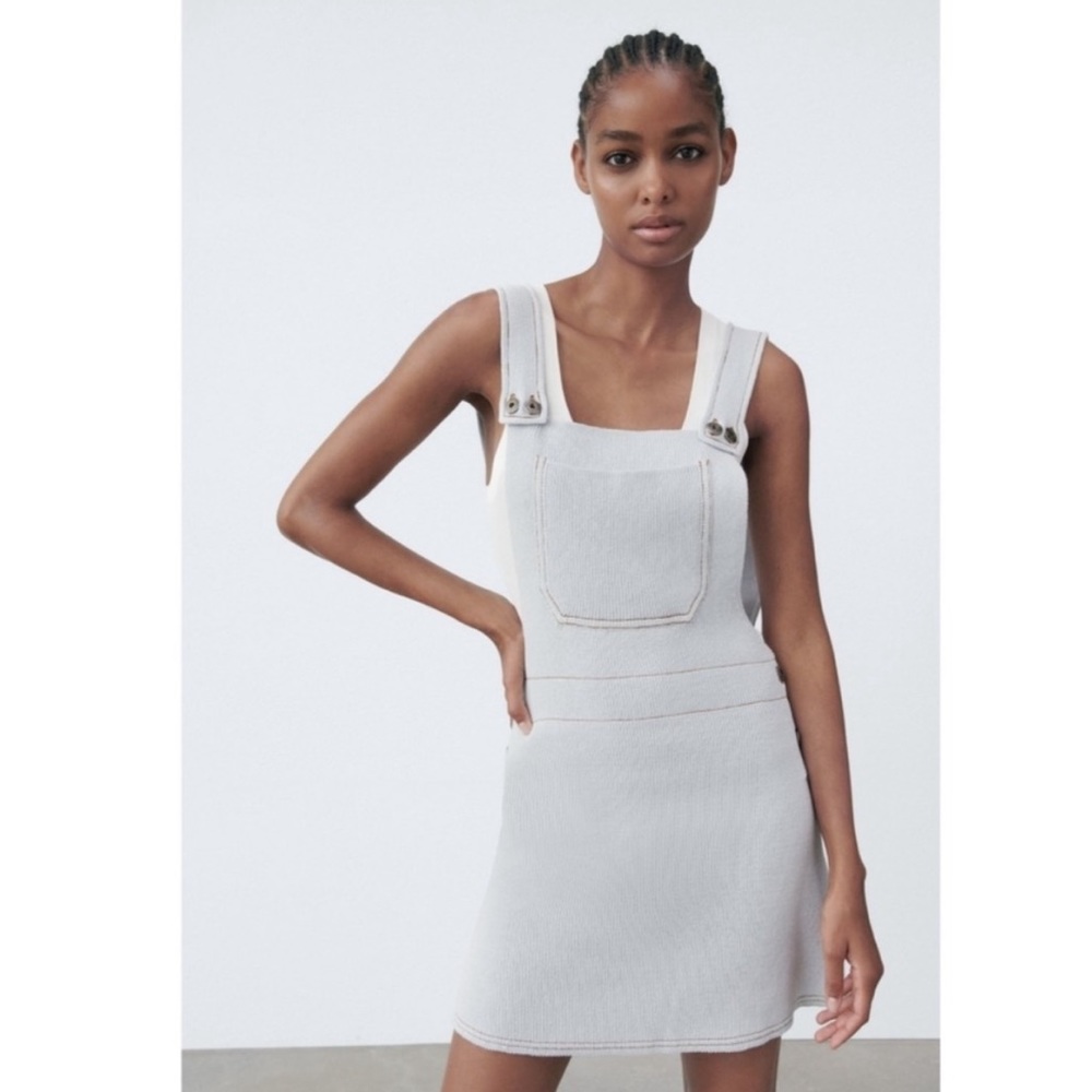 ZARA Baby Light Blue Knit Stitch Overall Cover Top Stitch Sweater Mini Dress